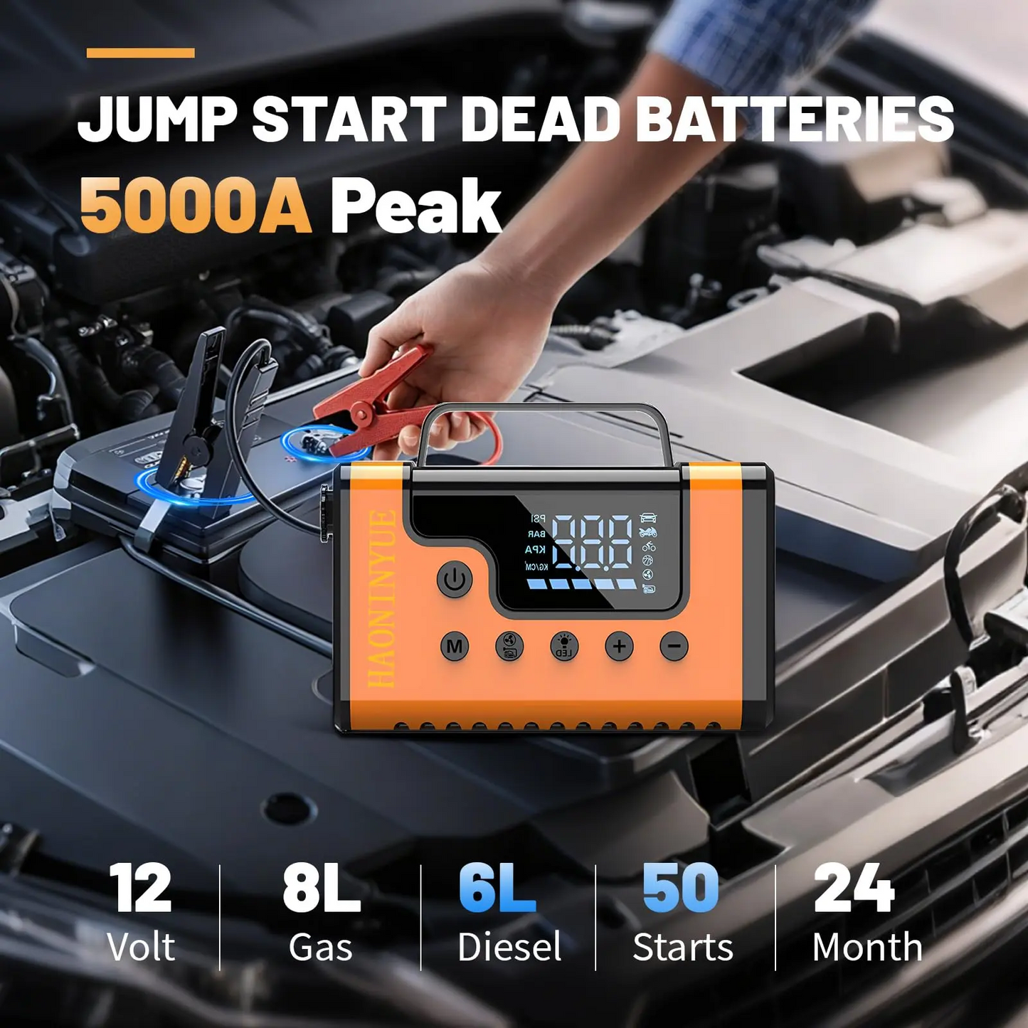 LAKEMID Portable Car Jump Starter 15000mAh 150 PSI Air Compressor 8-in-1 Emergency Kit