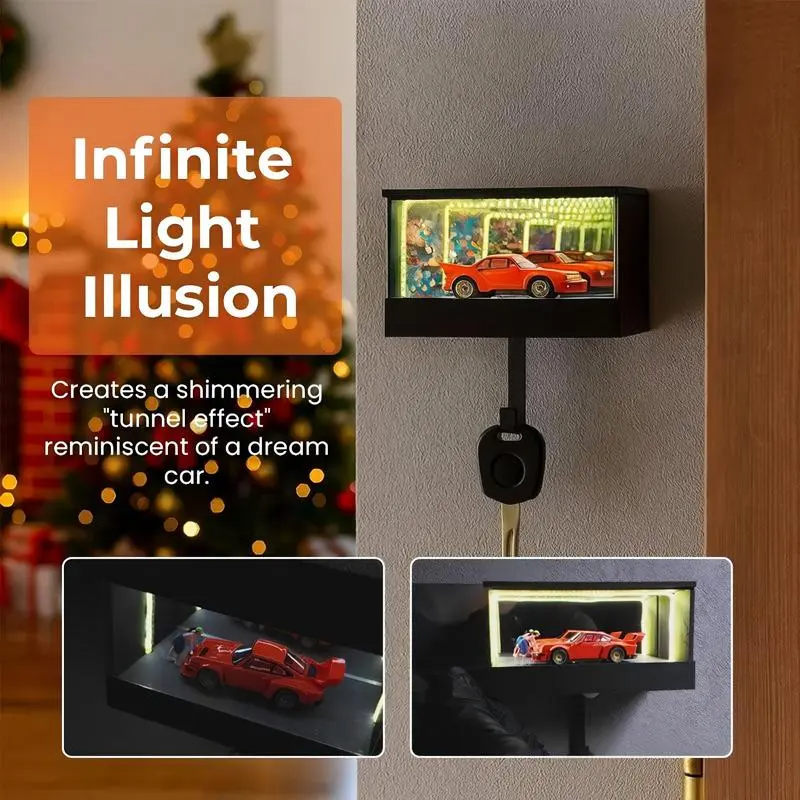 LAKEMID Mirrored Garage Keychain Hanger 5.9in Race Car Hooks Wall Mount LED Lights
