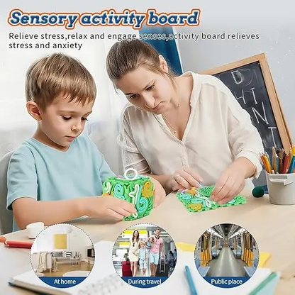 LAKEMID 3D Silicone 6-Sided Sensory Fidget Cube 20 Pull Strings