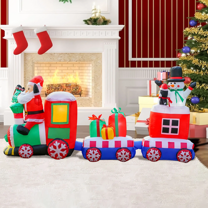 LAKEMID Christmas Inflatable Train Set Santa Snowman Penguin LED Lights