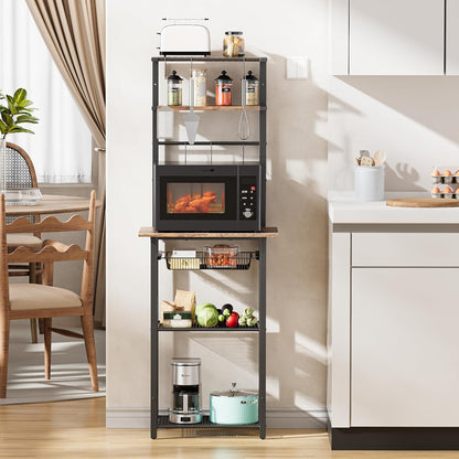 LAKEMID Kitchen Bakers Rack 6-Tier Coffee Bar Station Microwave Stand with Storage