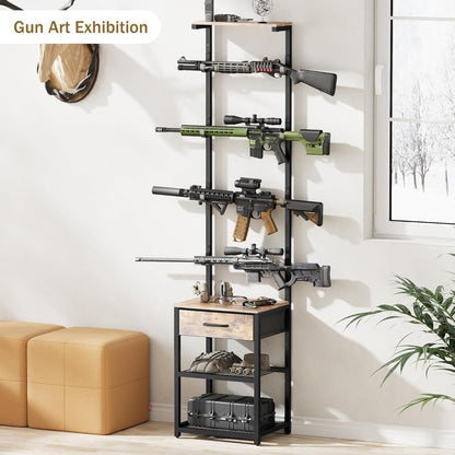 LAKEMID Indoor Gun Rack with Shelf and Drawer 8 Rifle Slots Floor Standing Display