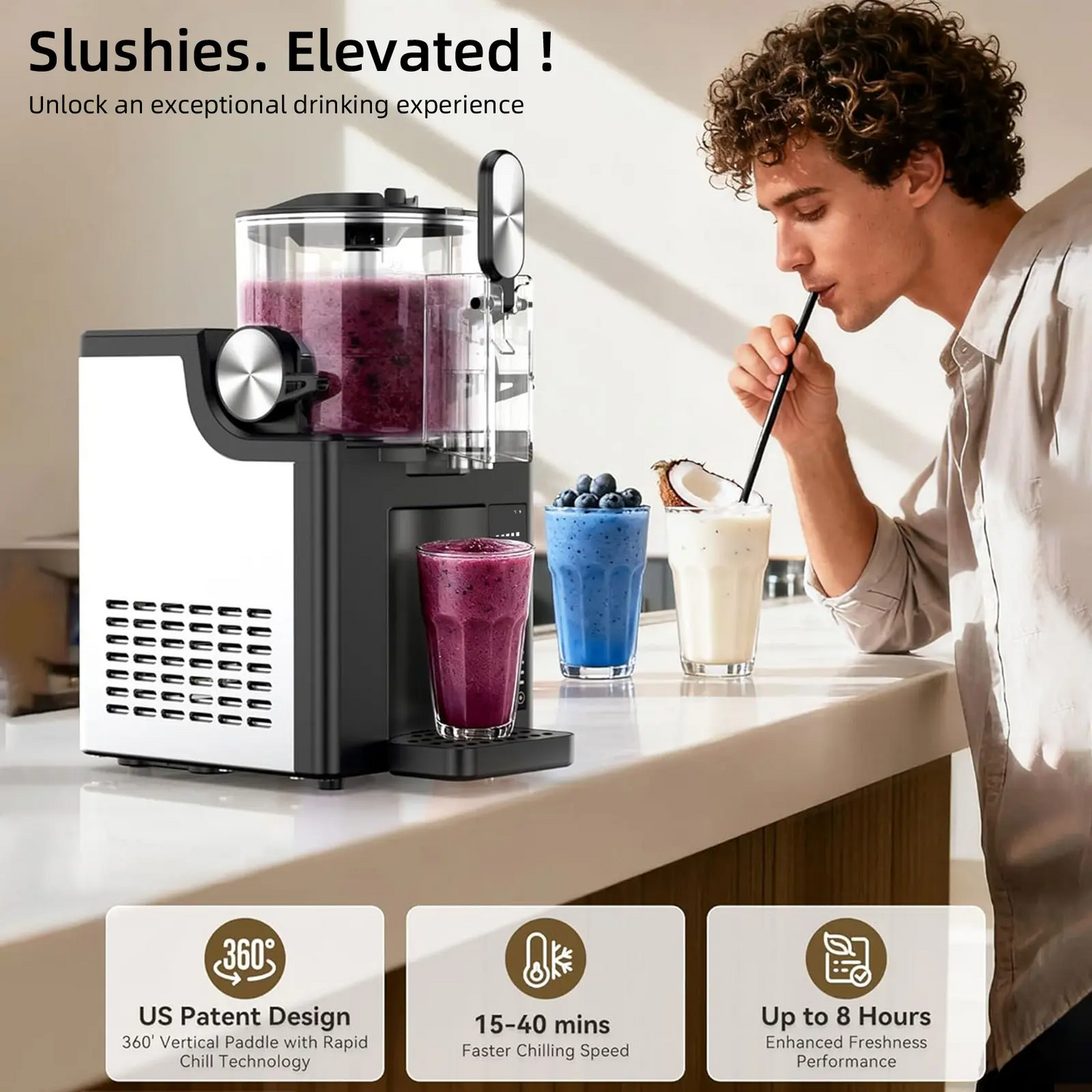 LAKEMID 2-in-1 Slushie & Ice Cream Maker 64oz LED Display Auto Clean