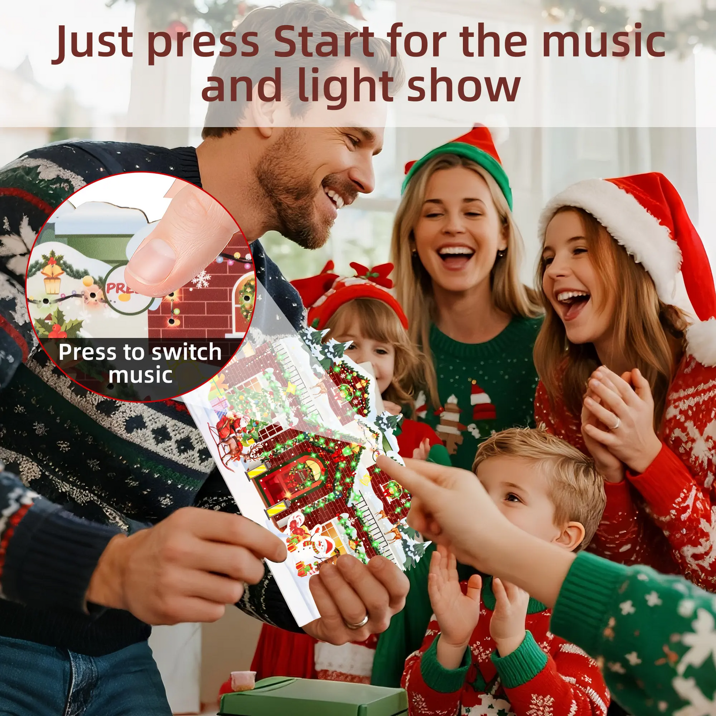 LAKEMID Christmas Greeting Cards 3D Pop-Up Musical Lights 3 Melodies Flashing