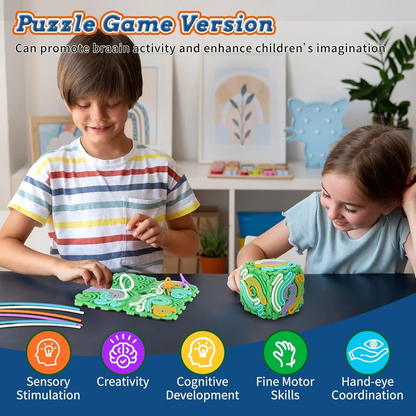 LAKEMID 3D Silicone 6-Sided Sensory Fidget Cube 20 Pull Strings