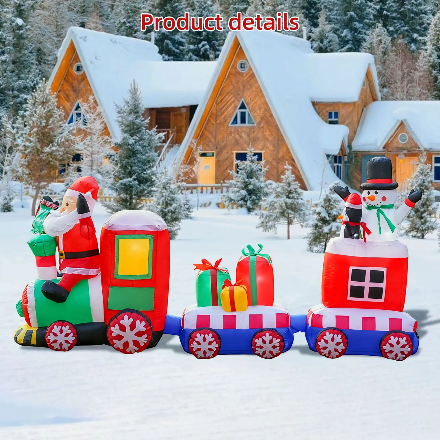 LAKEMID Christmas Inflatable Train Set Santa Snowman Penguin LED Lights