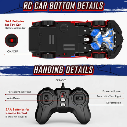LAKEMID Spider-Man Transform Robot RC Car One-Button Deformation 360 Drifting LED Lights