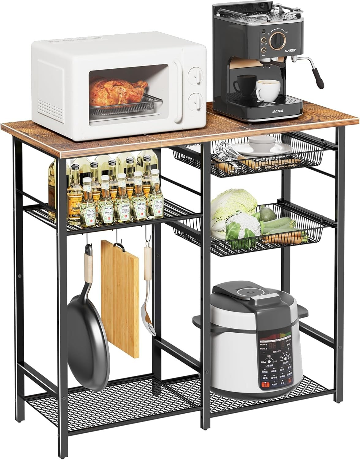 LAKEMID Kitchen Bakers Rack 6-Tier Coffee Bar Station Microwave Stand with Storage