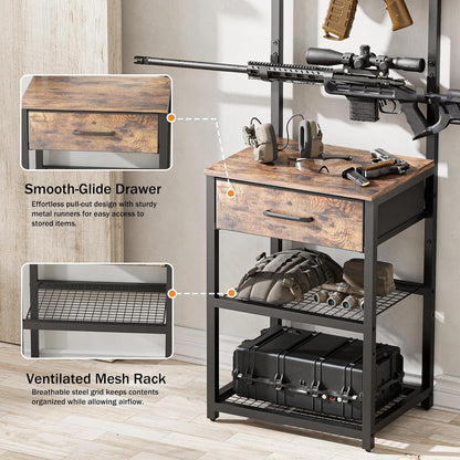 LAKEMID Indoor Gun Rack with Shelf and Drawer 8 Rifle Slots Floor Standing Display