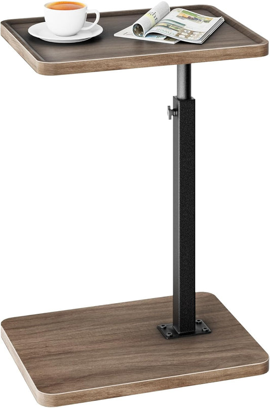 C-Shaped End Table Adjustable Height 360° Swive Tray Slide-Under Design