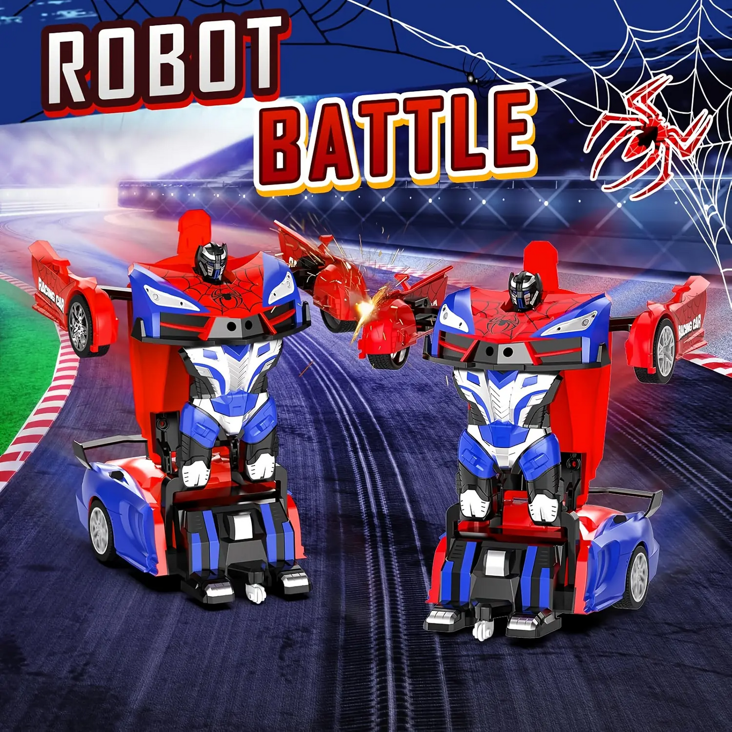 LAKEMID Spider-Man Transform Robot RC Car One-Button Deformation 360 Drifting LED Lights