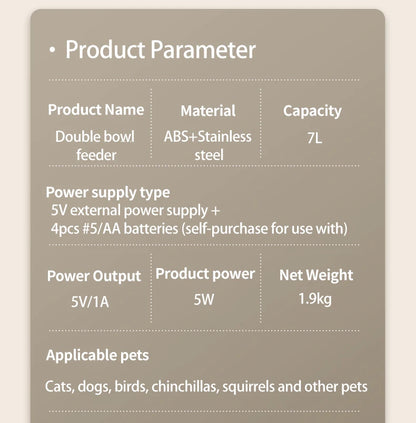 PAPIFEED cat double bowl smart automatic feeder cat food dog food pet food dispenser 7L large capacity connect wifi timer dosing