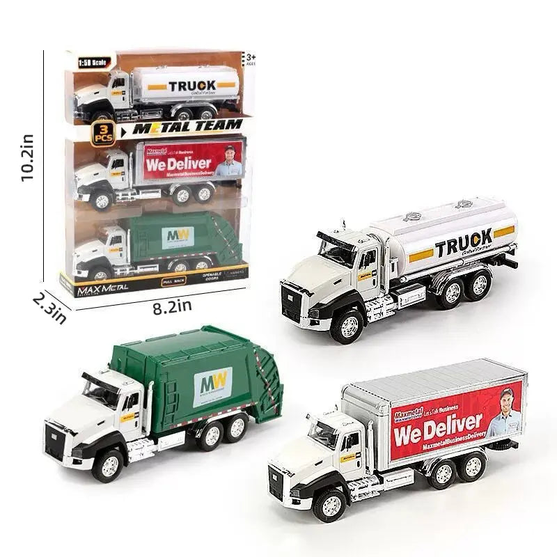 LAKEMID 3-in-1 Die-Cast Metal Model Car Set 1:50 Scale Construction Vehicles