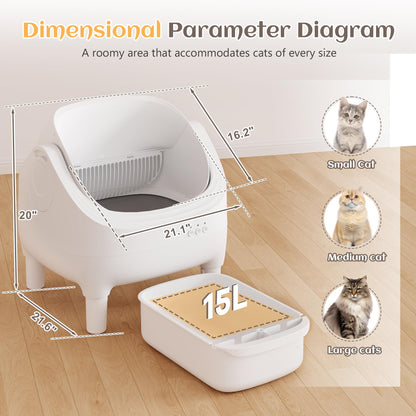 Electric Automatic Self Cleaning Cat Litter Box, Open-Top Design, Easy Odor Control, Smart APP Control, 15L Large Waste Bin, Includes Trash Bags