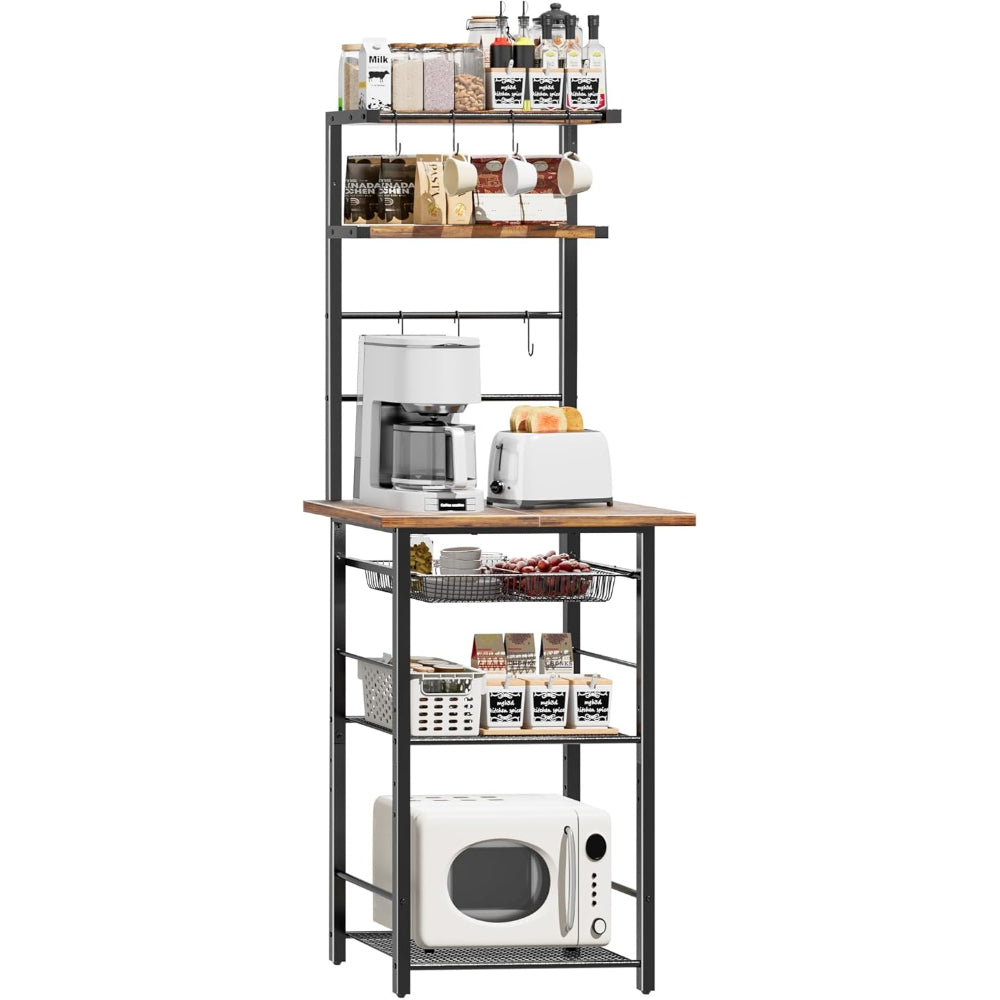 LAKEMID Kitchen Bakers Rack 6-Tier Coffee Bar Station Microwave Stand with Storage