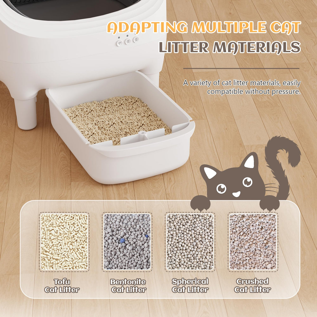 Electric Automatic Self Cleaning Cat Litter Box, Open-Top Design, Easy Odor Control, Smart APP Control, 15L Large Waste Bin, Includes Trash Bags